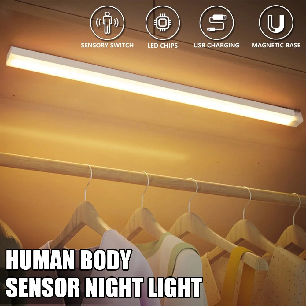 LED Motion Sensor Light Wireless Type C Rechargeable Night Lamp for Kitchen Cabinet and Wardrobe
