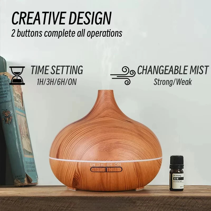 Air Humidifier Aromatherapy Essential Oil Diffuser 500ml Wood Grain Ultrasonic Remote Control 7 Color Lights