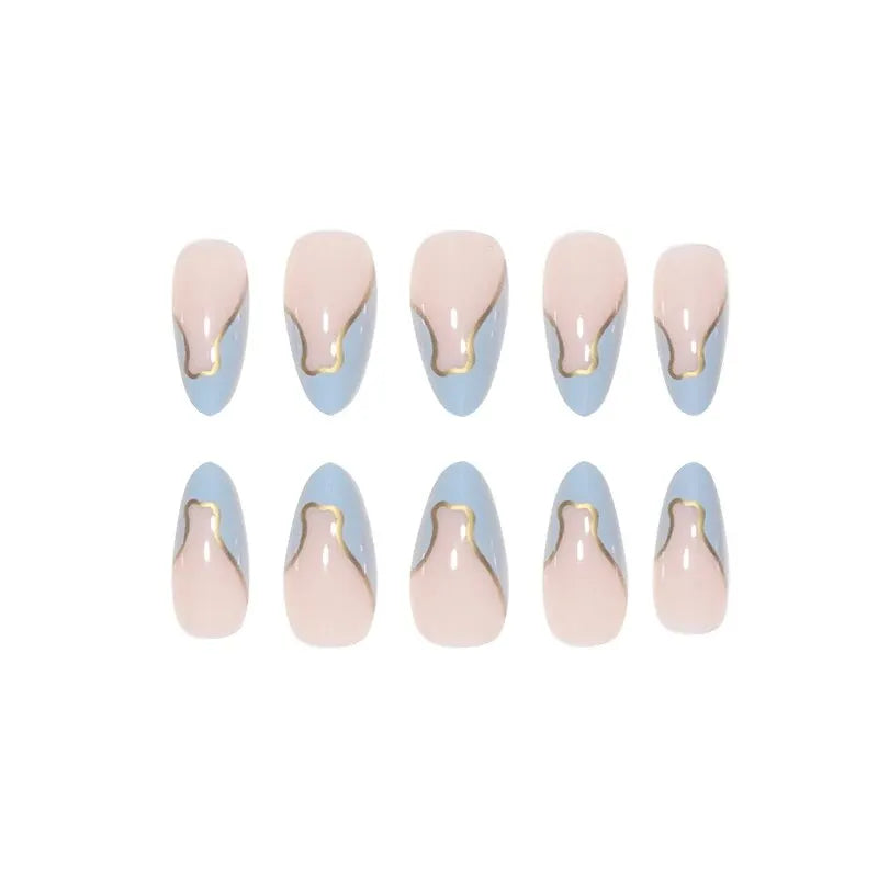 24 Pieces Long Almond Irregular French Style ABS Glossy False Nails