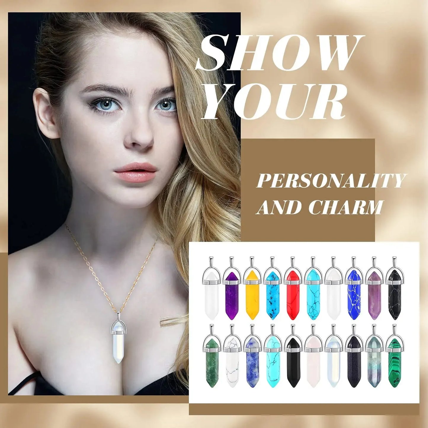 Multicolor 10pcs Bullet Shape Chakra Pendants Sugilite Quartz