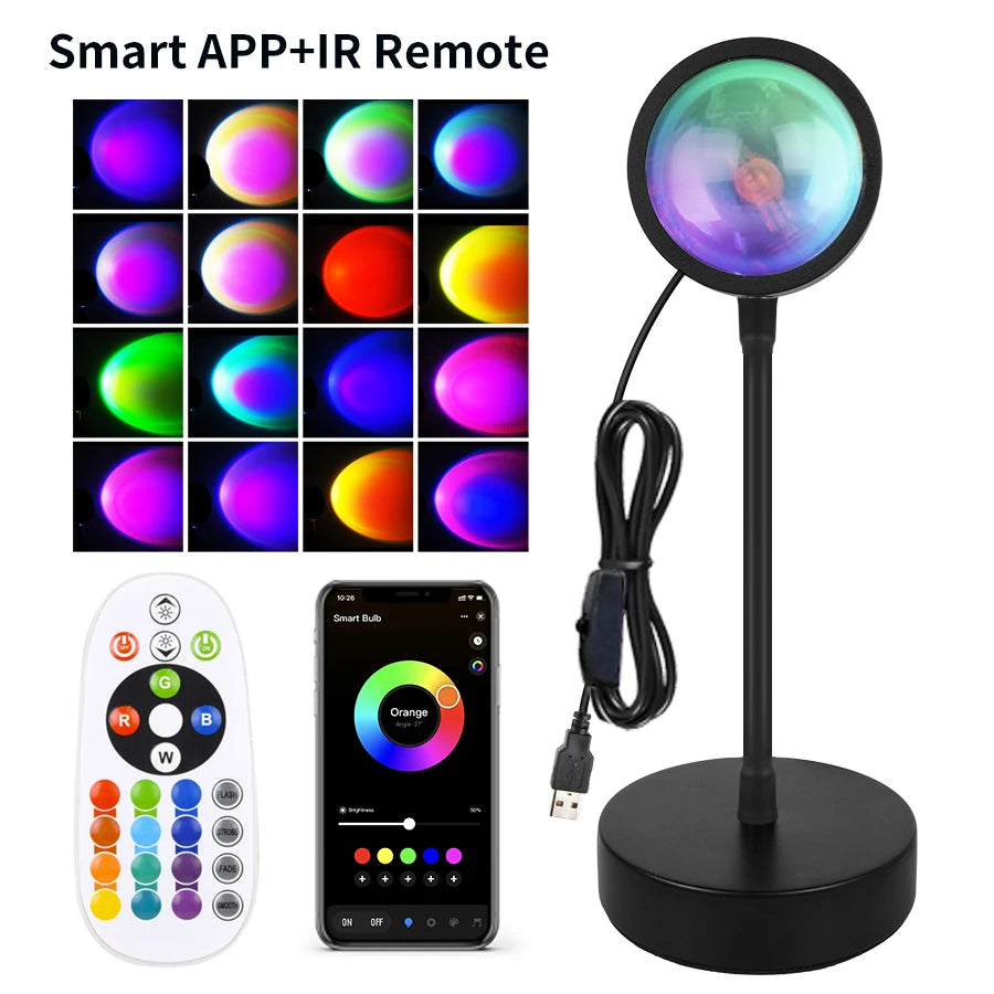 Smart Sunset Lamp Tuya LED Night Light USB RGB Projector with Remote App Control for Room Decoration and Photography