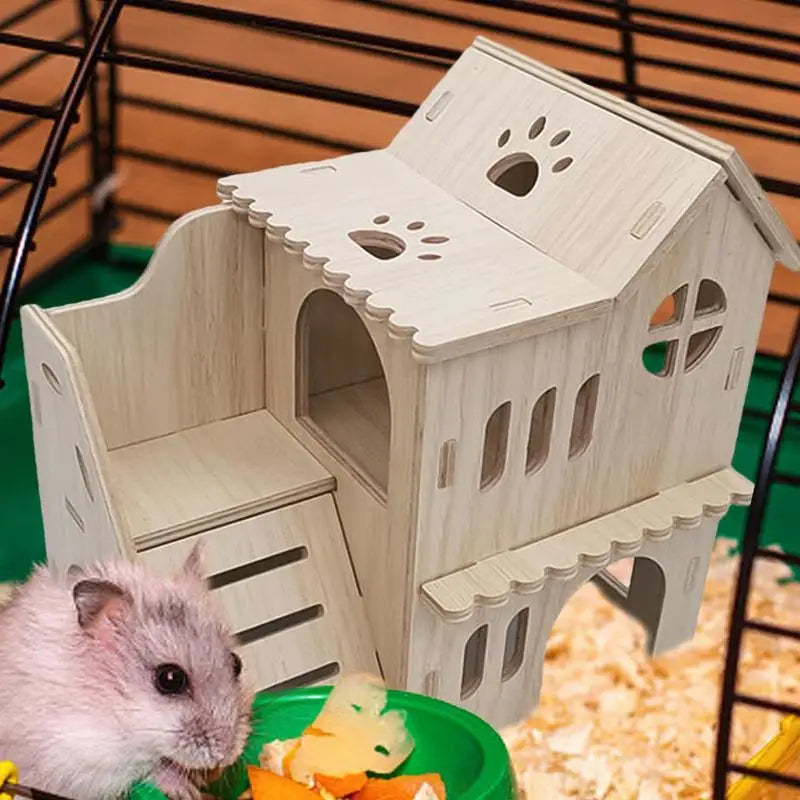 Large Hamster House Double-decker Gerbil Hut With Ladder Large Wooden Small Animals Pets Exploring Toys For Chinchilla