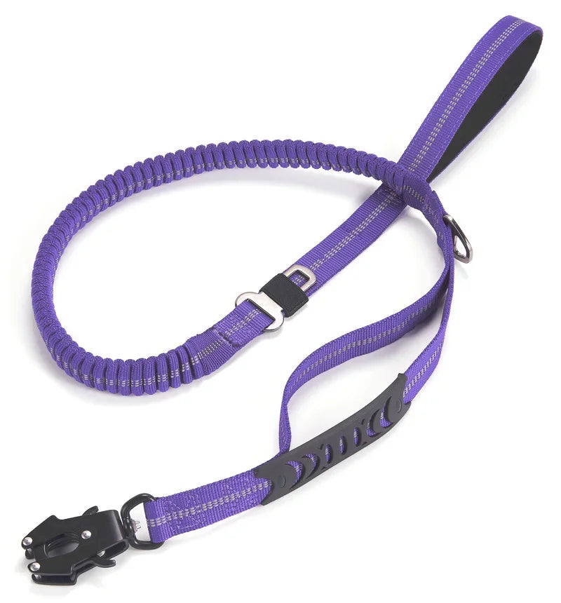 Reflective Heavy Duty Tactical Bungee Dog Leash with Shock Absorbing Technology and Seatbelt for Large Dogs