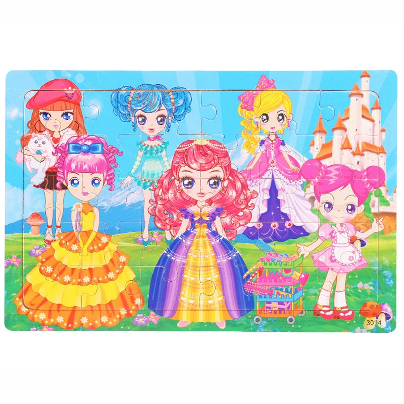 30 Pieces Wooden Jigsaw Puzzle Kids Cartoon Animal Vehicles