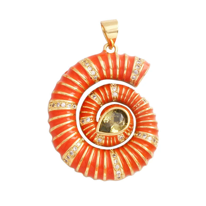 Fish Monta Ray Sea Conch Shell Coral Charm Pendant Gold Plated Zircon Jewelry
