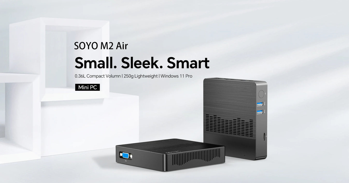 SOYO M2 Air Mini PC: 6GB RAM, 128GB EMMC, Intel N4000, Windows 11 Pro - Compact for Home, Business & Gaming
