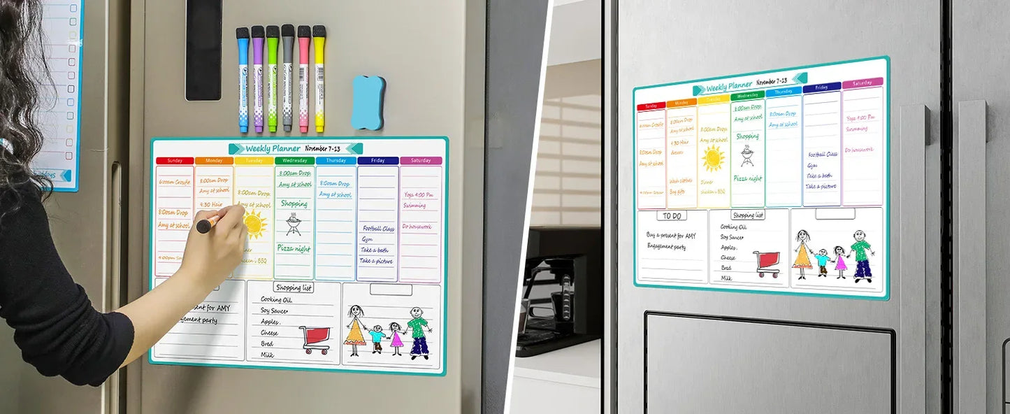 Magnetic Dry Erase Whiteboard Calendar Planner for Refrigerator with Markers and Eraser - Daily Weekly Monthly Organizer