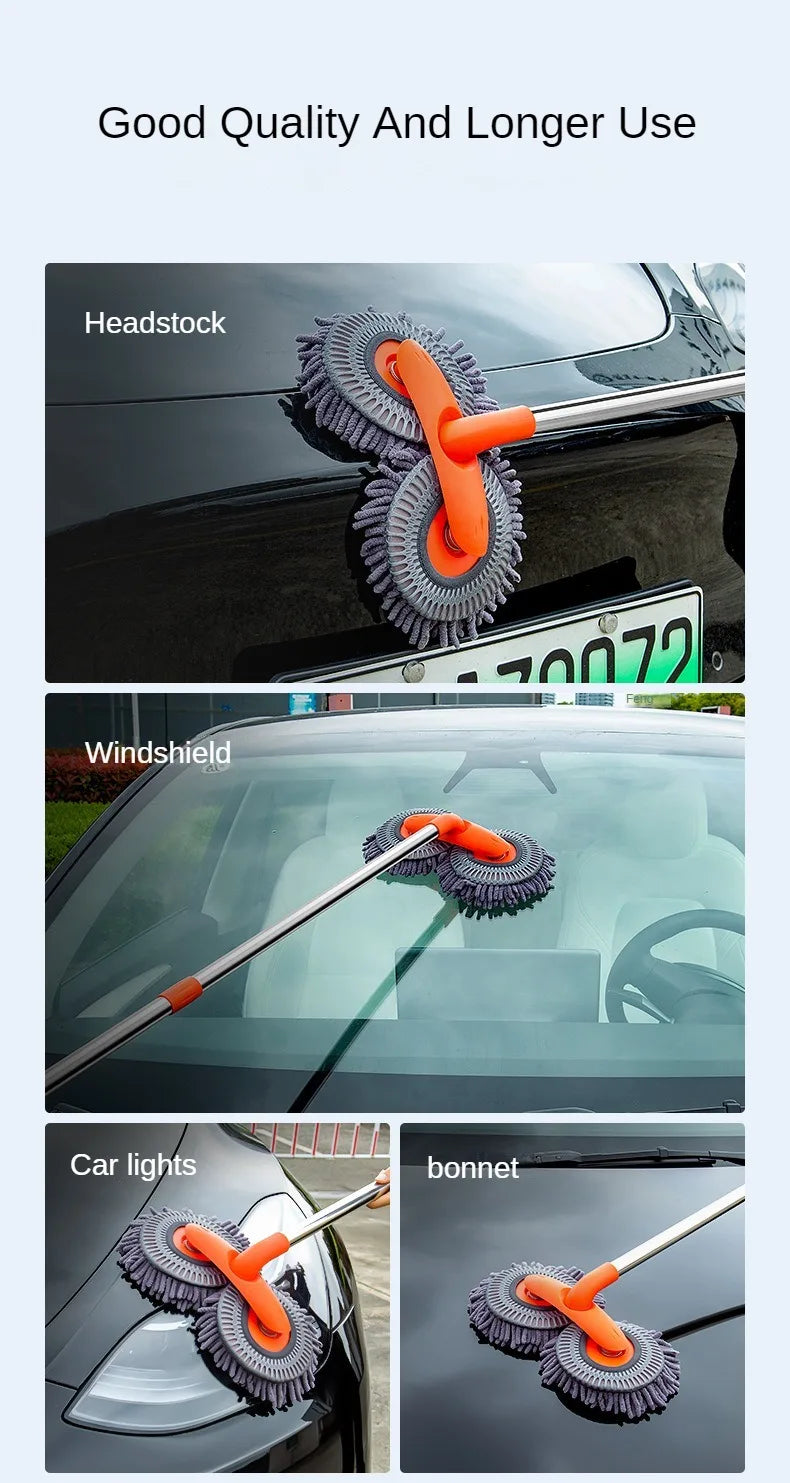 LEIBOO Telescopic Car Cleaning Brush Mop with Double Brush Head for Roof and Window Washing