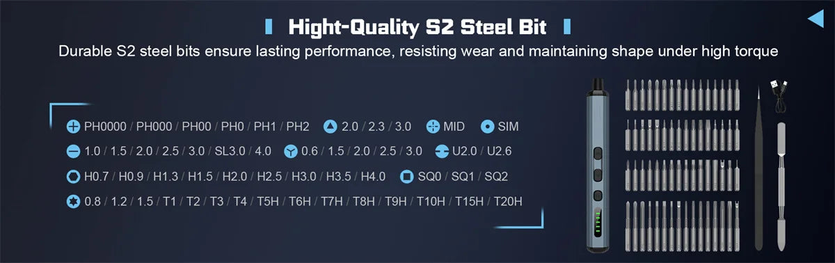 68-in-1 Precision Electric Screwdriver Set with 64 Bits and 5 Torque Settings for iPhone Watch Camera PC