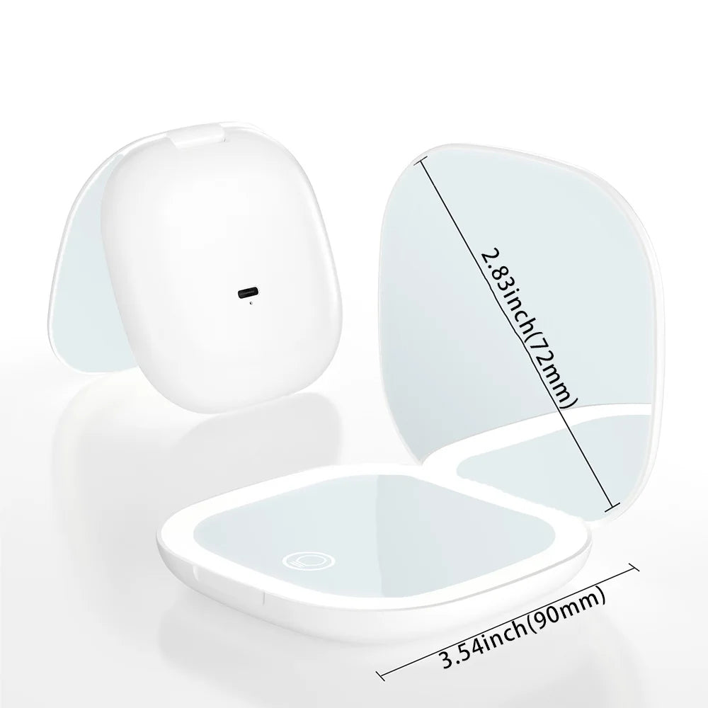 Mini Compact Foldable LED Makeup Mirror with 5x and 10x Magnification Rechargeable and Travel Friendly