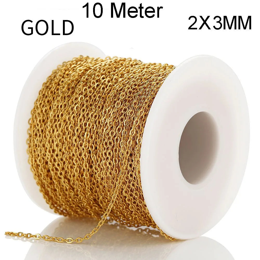 10 Meters Stainless Steel Chain 1 1.5 2mm Gold Steel Color for DIY Jewelry Making