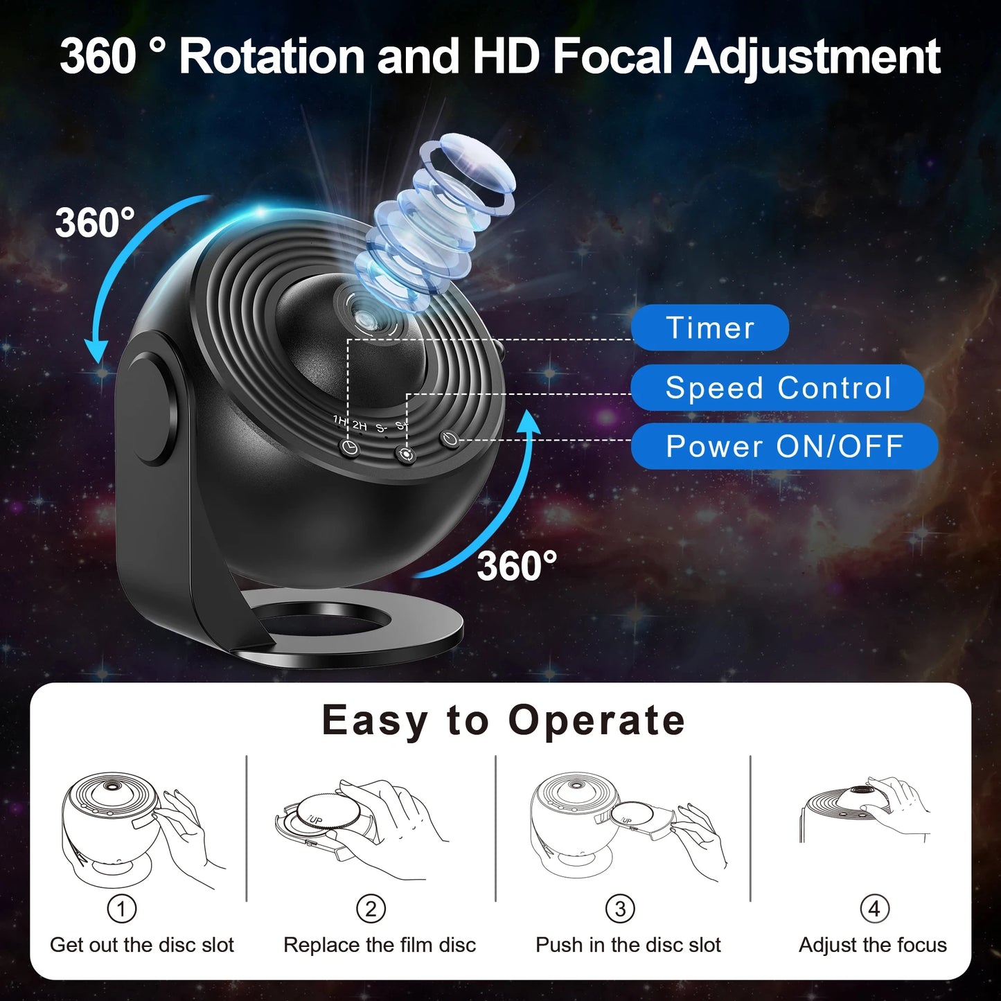 Galaxy Projector Night Light 360 Degree Rotating Starry Sky LED Lamp for Kids Bedroom and Home Decor Gifts