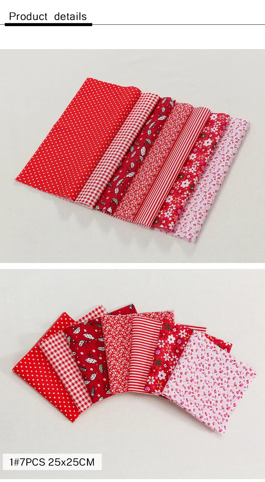 7 Pieces 25x25Cm Cotton Flower Fabric Printed Cloth for DIY