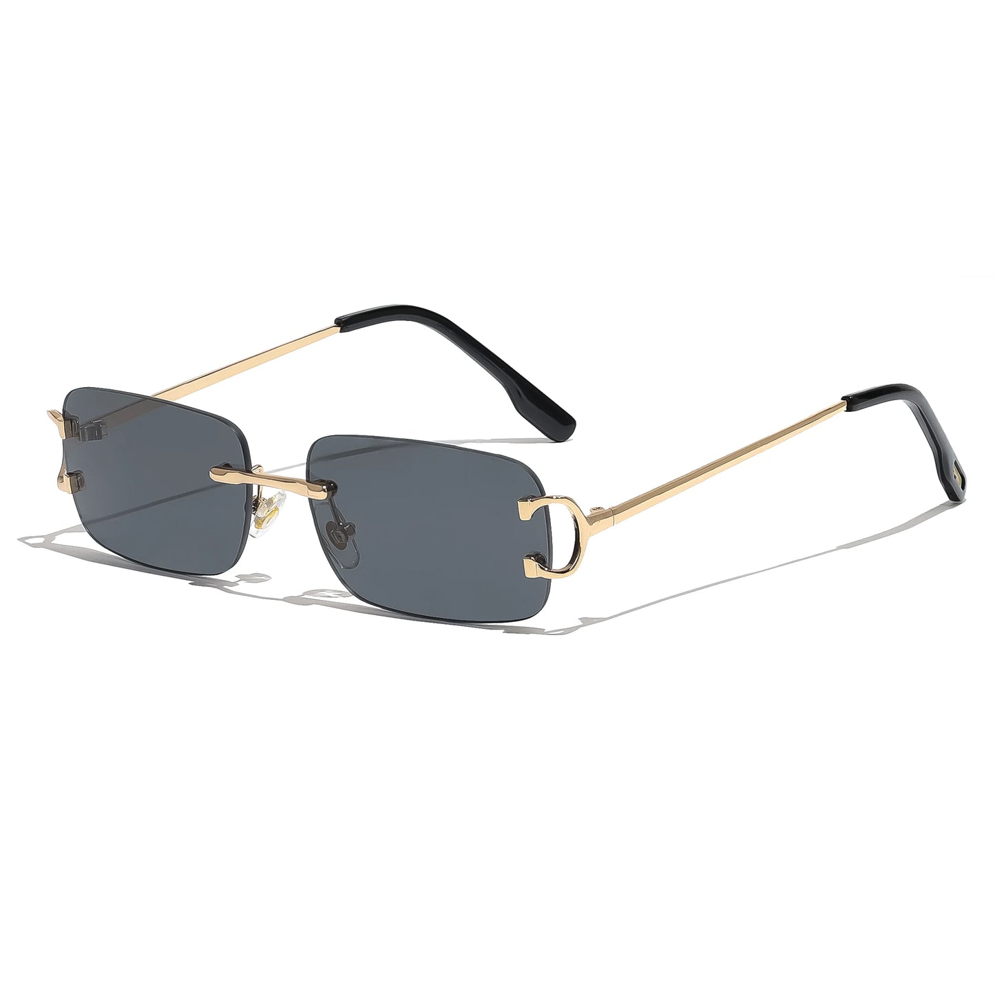 HBK Retro Rimless Small Sunglasses Gold Frame UV400 Eyewear