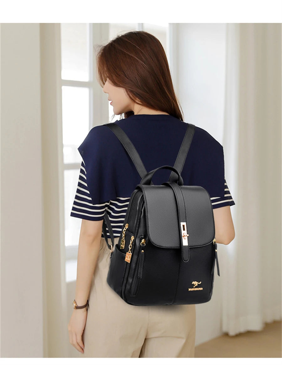 Luxury Women Leather Backpacks for Girls Casual Daypack
