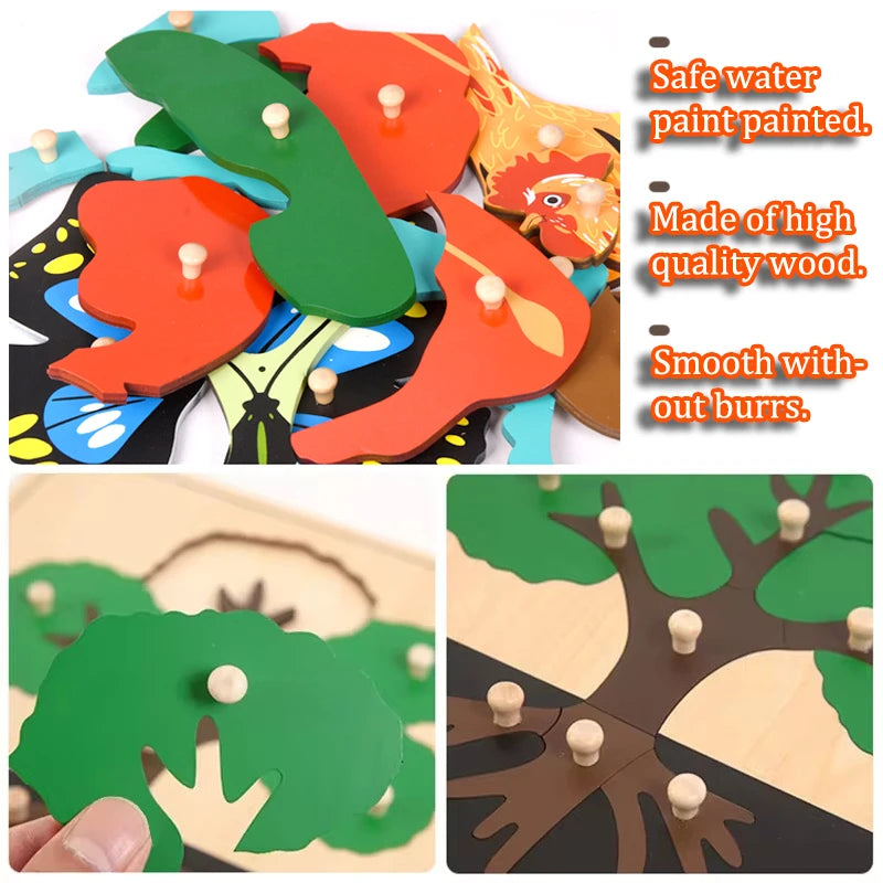 Montessori Wooden Panel Puzzles for Kids Age 3-6 Cognitive Animal and Insect Learning Toys