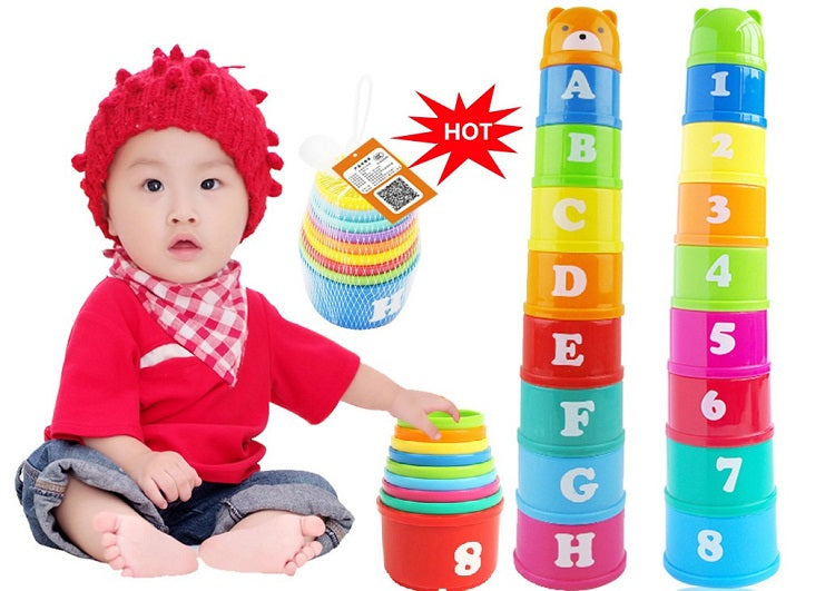 9PCS Set Funny Stacking Cups Toys for Kids Rainbow Learning