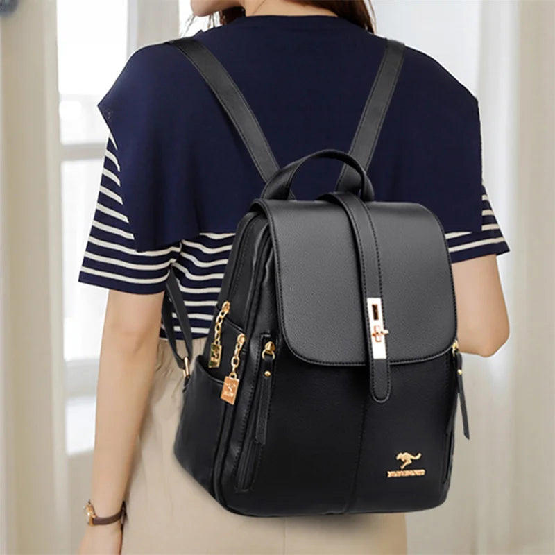Luxury Women Leather Backpacks for Girls Casual Daypack