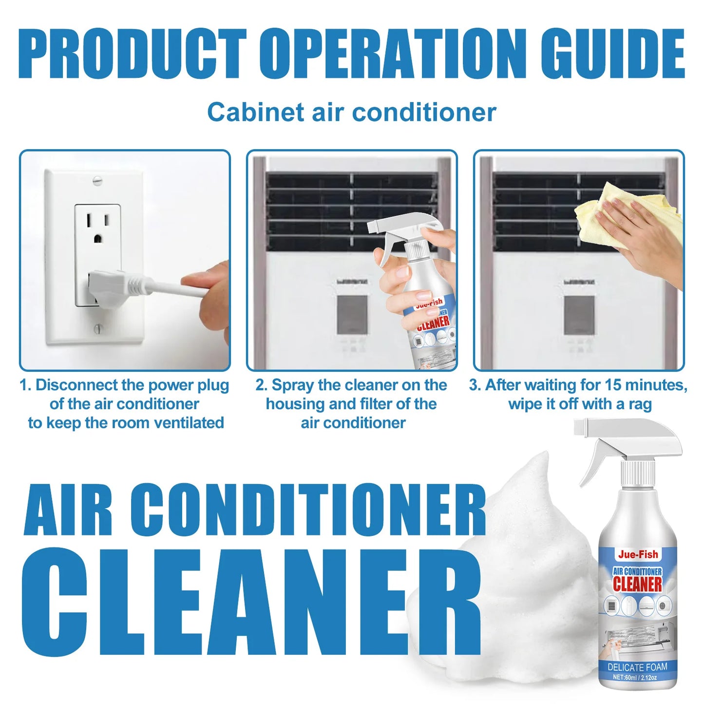 Air Conditioner Cleaner Foam Spray Deodorizer for Coils and Fans Powerful Dirt Removal and Odor Elimination