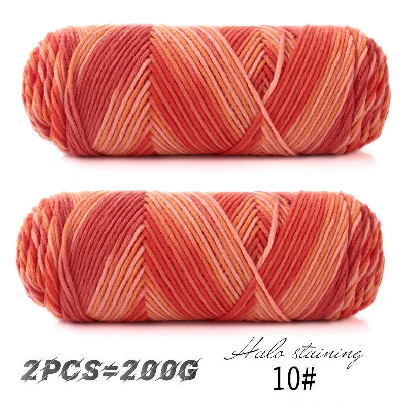 2 PCs Colorful 5-Strand Dyed Milk Cotton Baby Yarn DIY Scarf