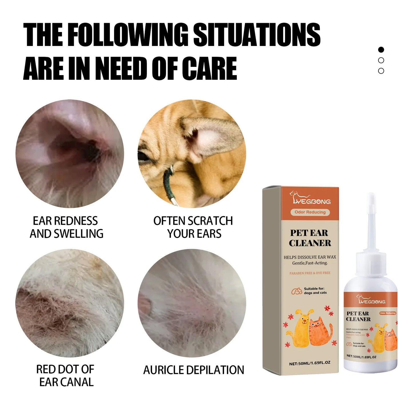 Dog Ear Cleaner Drop Earwax Odor Removal Itching Infection Control Ear Mite Treatment Gentle Cleansing Pets Ear Wash Solution