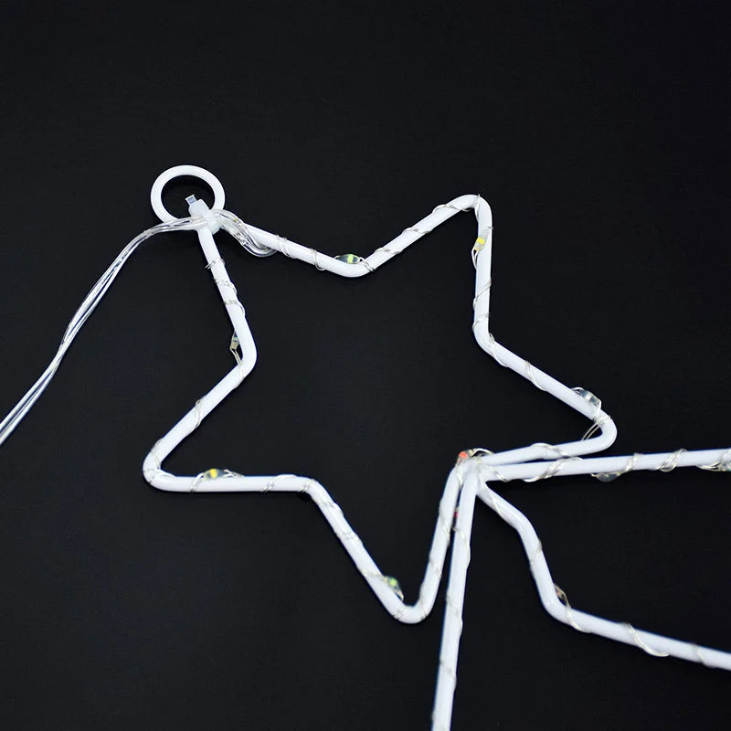 Xmas Tree Iron Frame LED Light String Window Hanging Ornament for 2024 Christmas and 2025 New Year Home Decoration