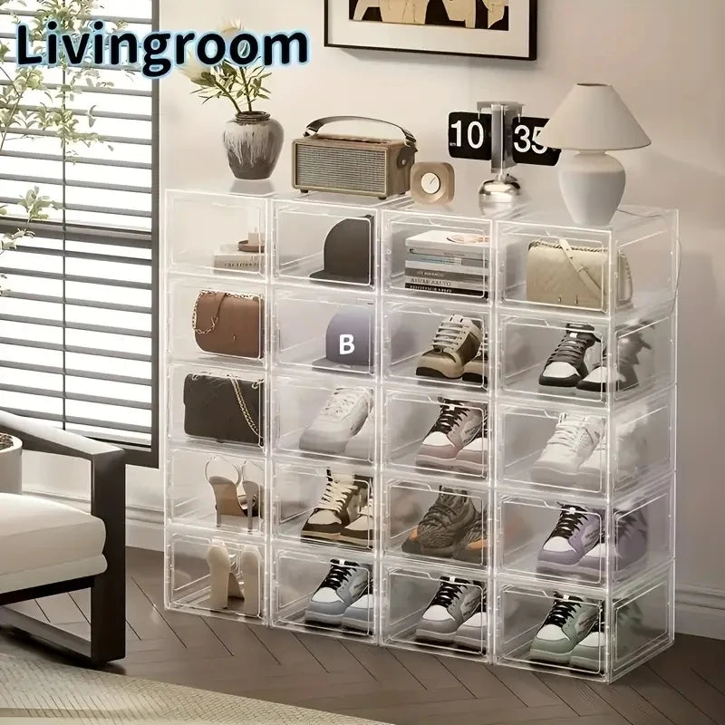 1/10pcs Clear Plastic Shoe Display Case and Hat Organizers with Magnetic Door Waterproof Storage Solution