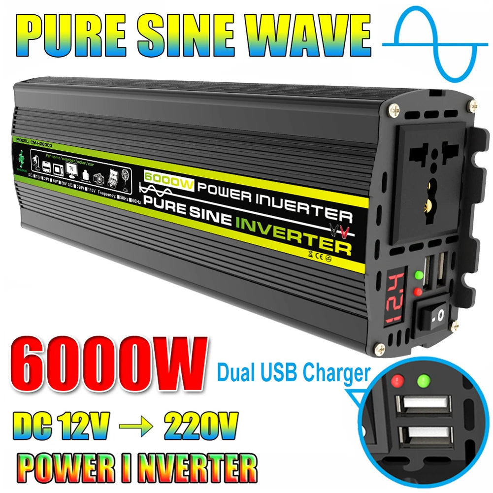 10000W/12000W Car Inverter LCD Display Pure Sine Wave Inverter DC 12V to AC 220V