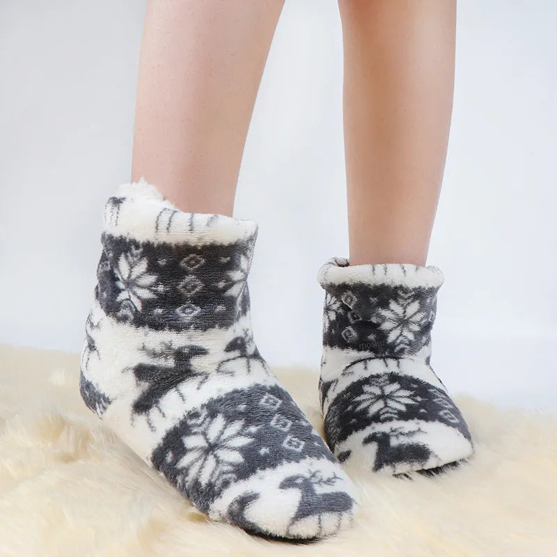 Winter Socks Shoes Woman Christmas Elk Slippers Warm Plush