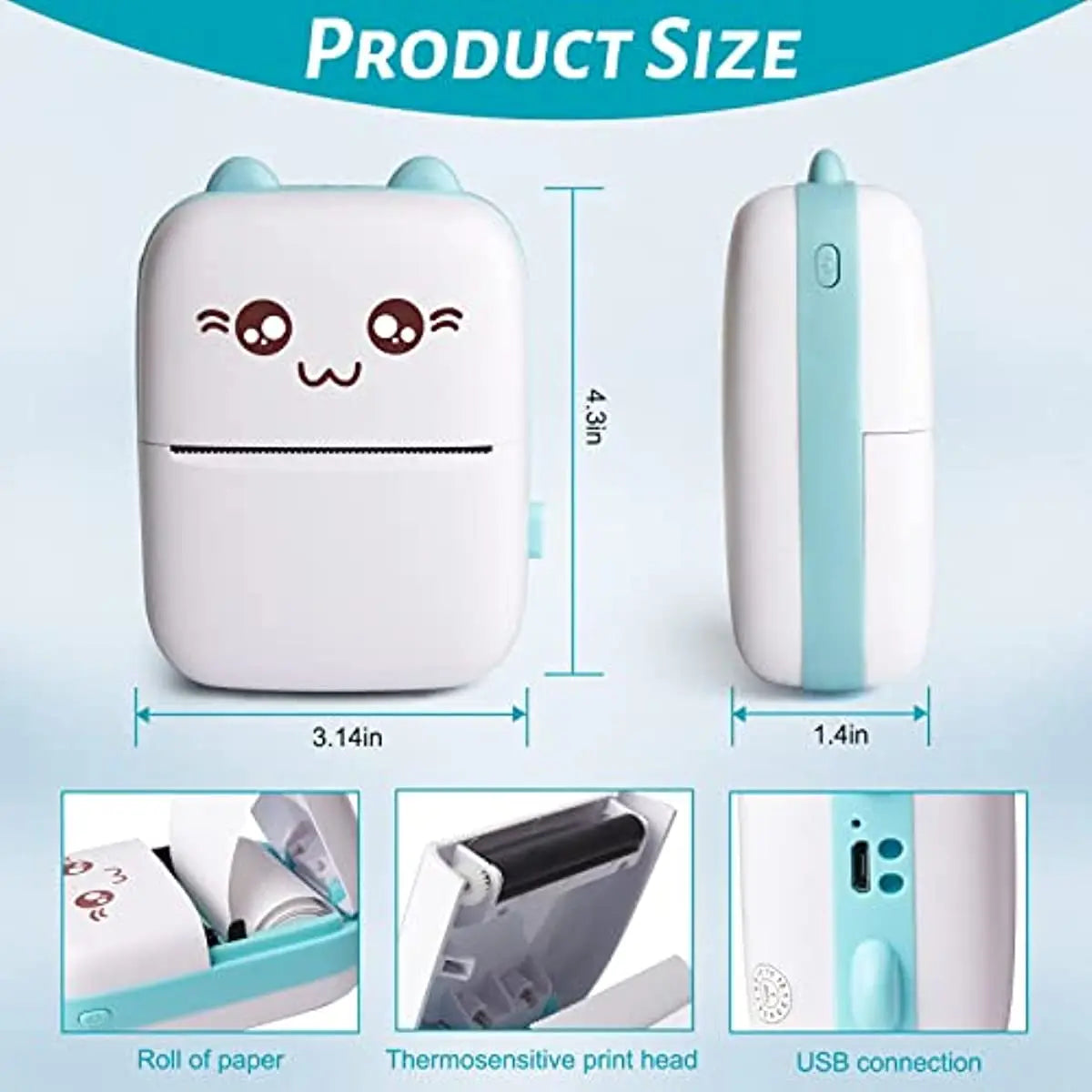 Mini Photo Pocket Printer Portable Ink-free Thermal 57mm Wireless BT 200dpi for Android iOS