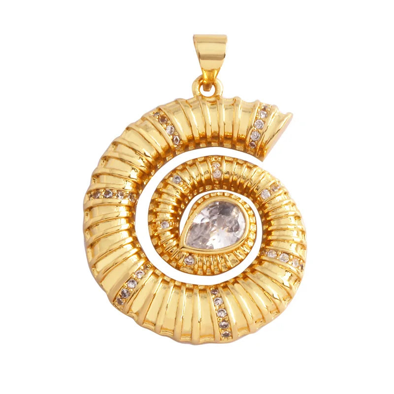 Fish Monta Ray Sea Conch Shell Coral Charm Pendant Gold Plated Zircon Jewelry