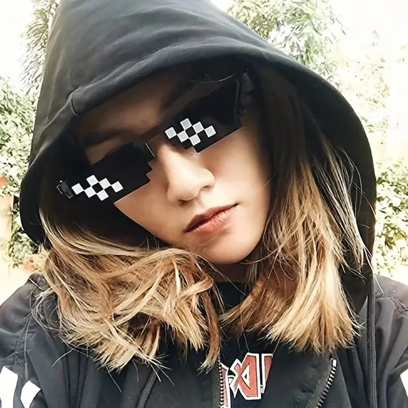 2Pcs Mosaic Sunglasses Vintage Pixelated Shades for Party