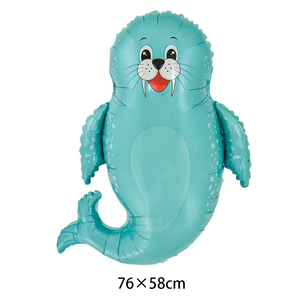4th Birthday Sea Animal Decoration Blue Foil Balloon 32inch
