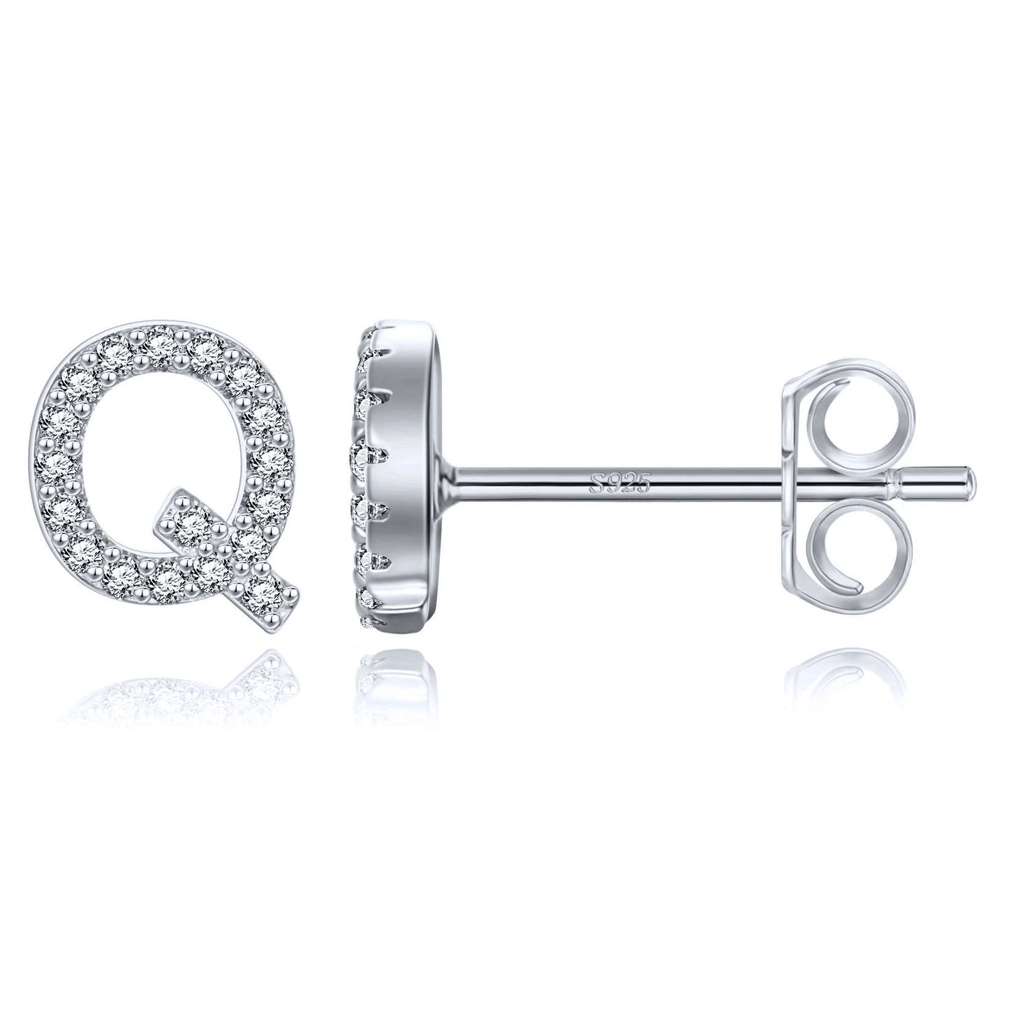 Simple Metal 925 Sterling Silver Letter Earrings with Zircon