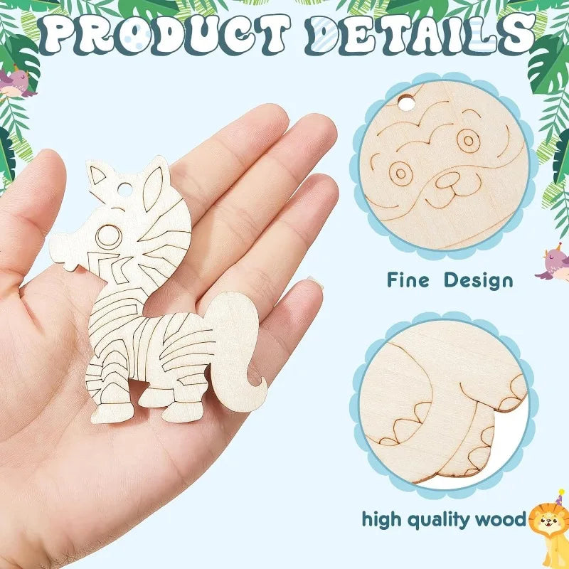 9pcs Mix Unfinished Wood Animal Jungle Cutouts for Crafts