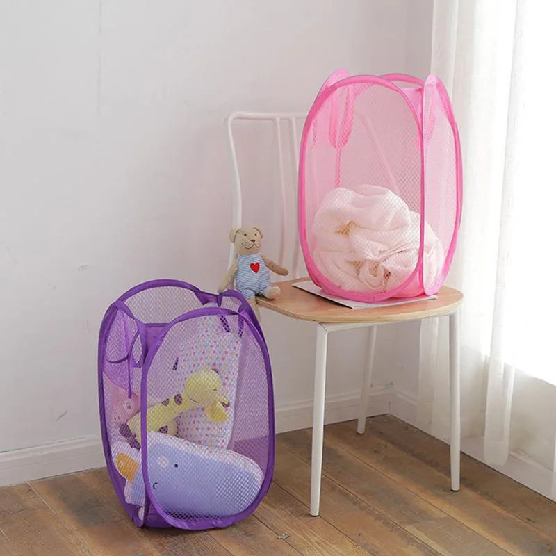 Foldable Color Mesh Clothes Basket for Easy Laundry Storage