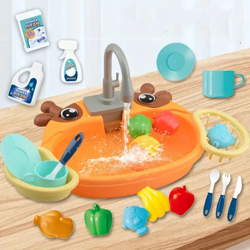 Play House Kitchen Simulation Set with Electric Faucet for Parent-Child Interaction