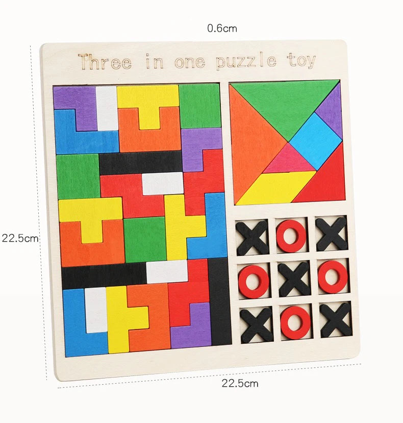 3 Styles Wooden Jigsaw Puzzle Kids XO Game Early Education