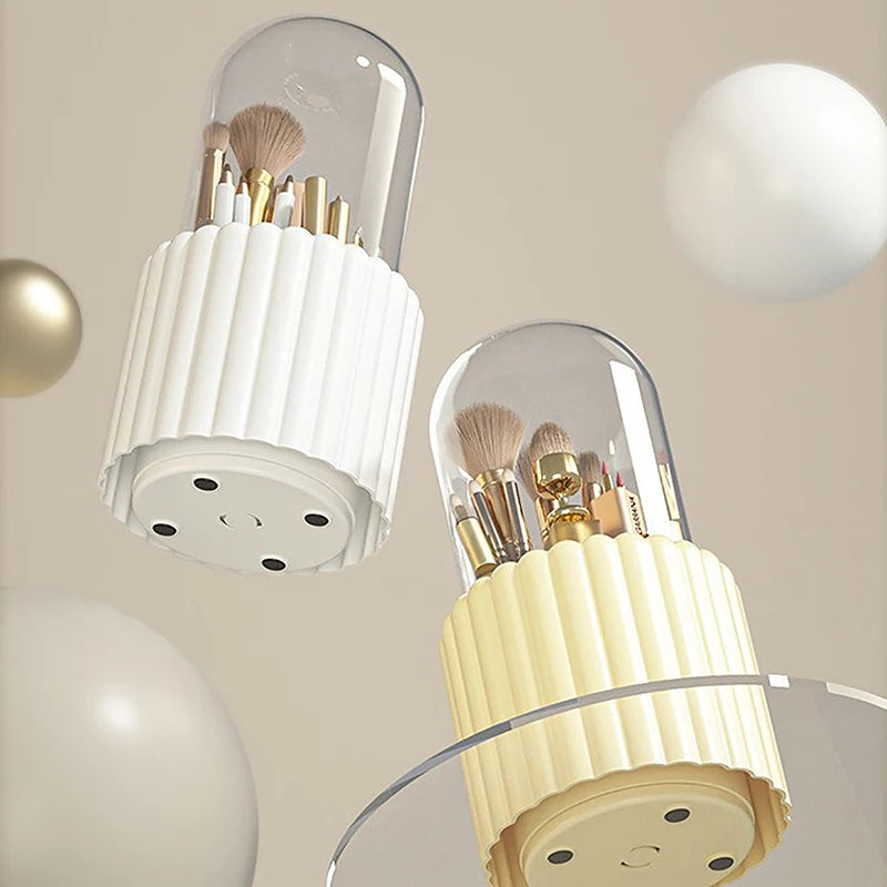 360º Rotating Makeup Brushes Holder With Lid and Organizer