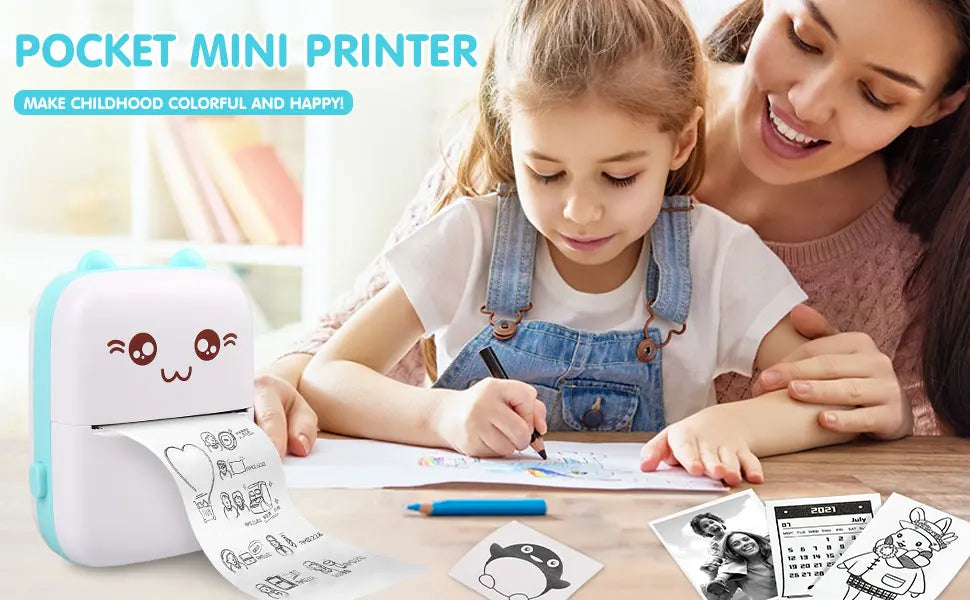 Mini Photo Pocket Printer Portable Ink-free Thermal 57mm Wireless BT 200dpi for Android iOS