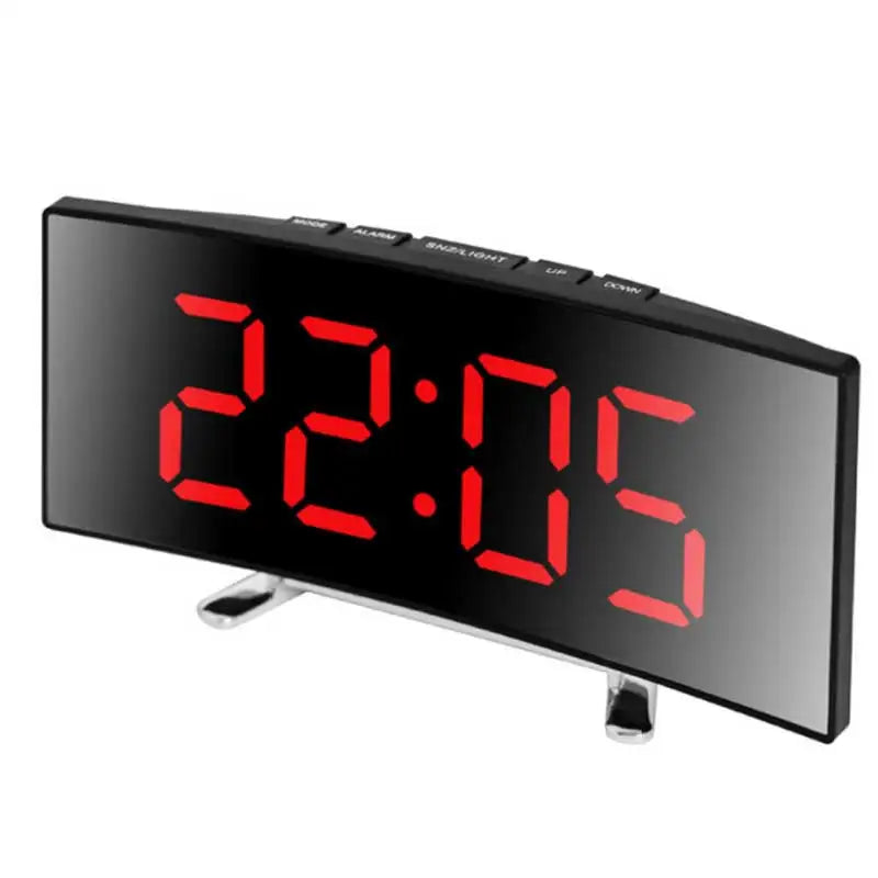 Creative Curved Electronic Clock LED Large Screen Mirror Alarm Clock for Students Silent Multifunctional Desktop Use