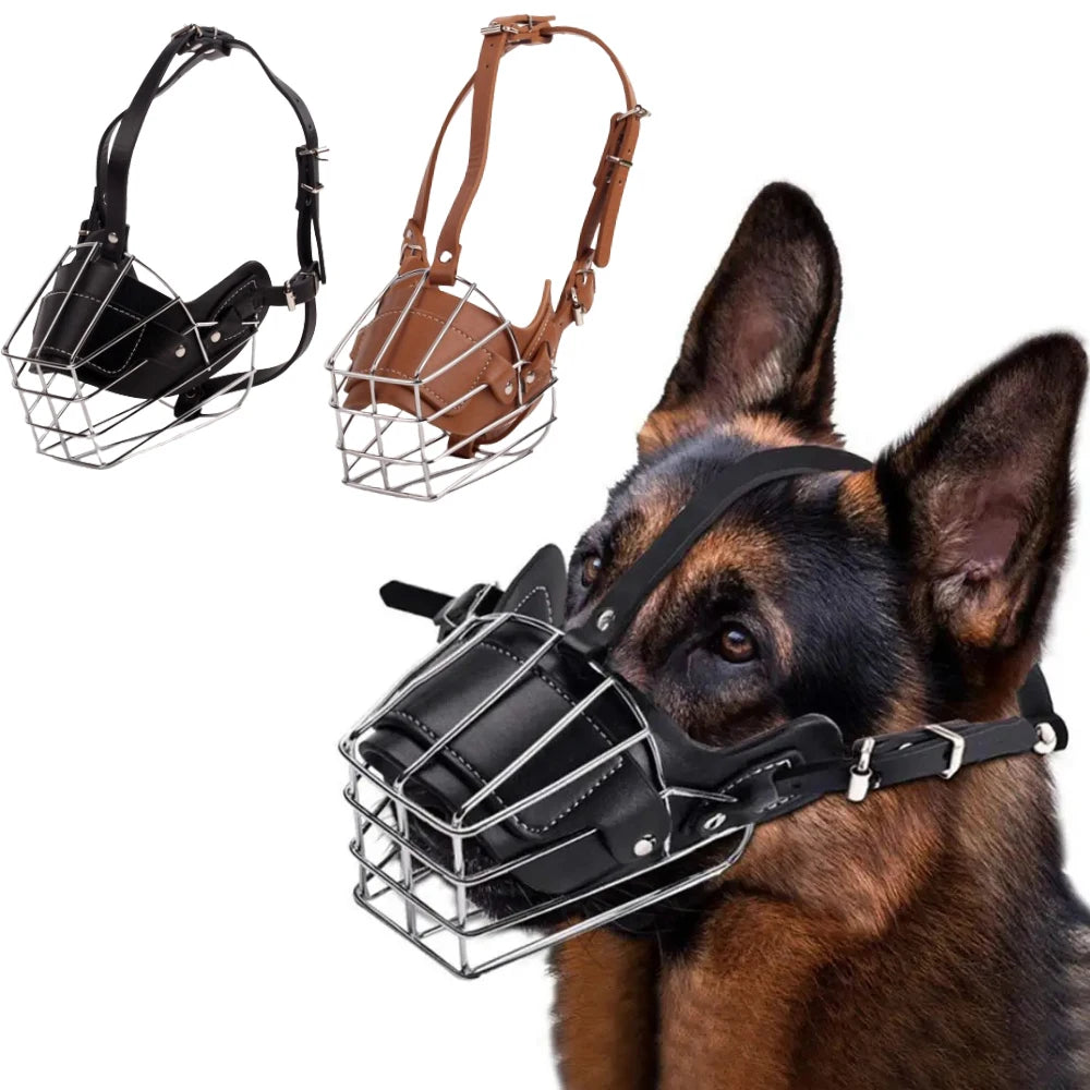 Breathable Adjustable Leather Dog Muzzle and Collar Set for Bulldogs and Pitbulls Anti-Bite Training Accessory