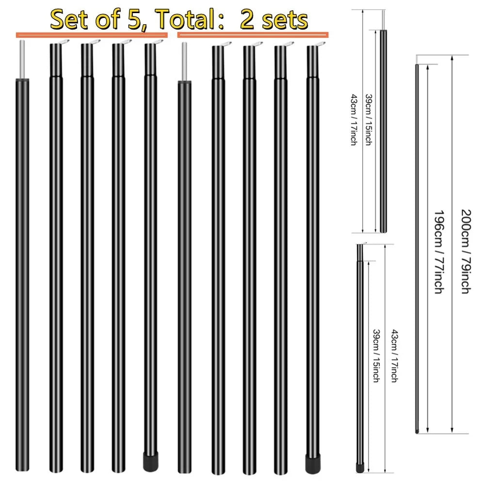 Telescopic Tent Pole 2 Sets Adjustable Aluminium Alloy Rods for Camping Hiking Awning