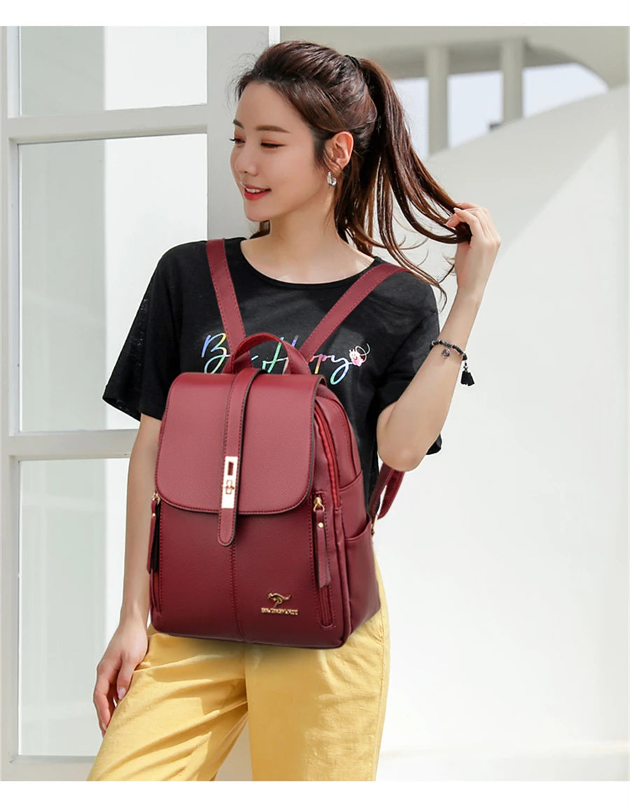 Luxury Women Leather Backpacks for Girls Casual Daypack
