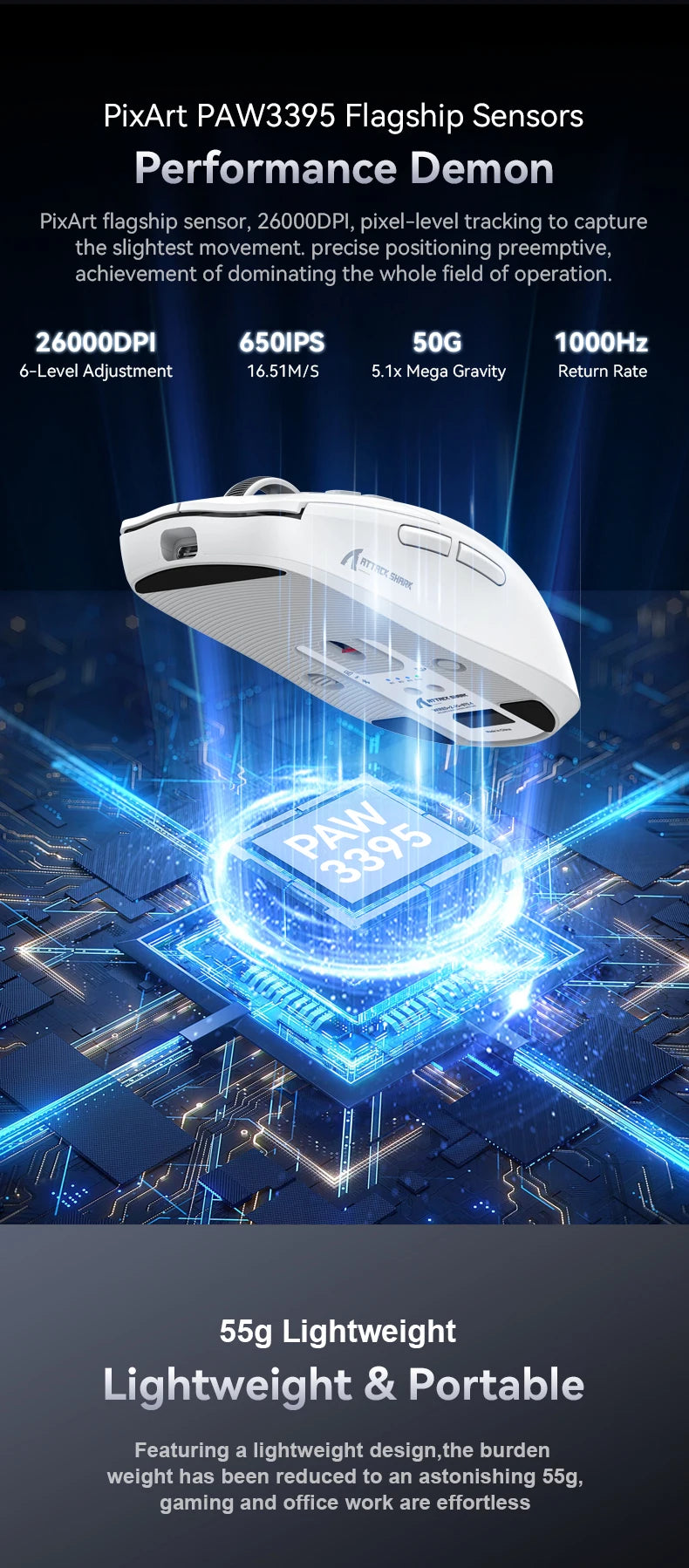 Attack Shark X6 PAW3395 Bluetooth Mouse with RGB Base