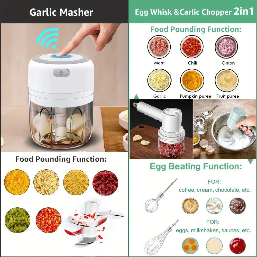 Electric Kitchen Food Chopper Mini Garlic Masher USB Grinder