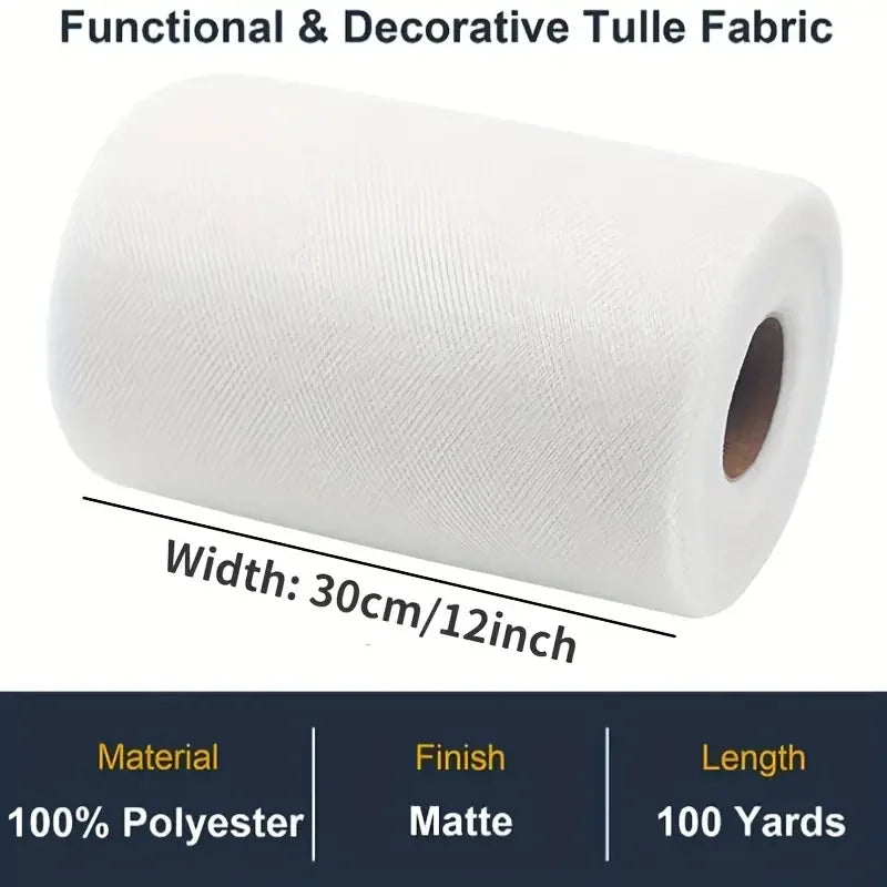 Tulle Fabric Roll 30cm x 91.4m High Quality Polyester for Christmas Gift Wrapping DIY Tutus Wedding Decorations and Craft Supplies