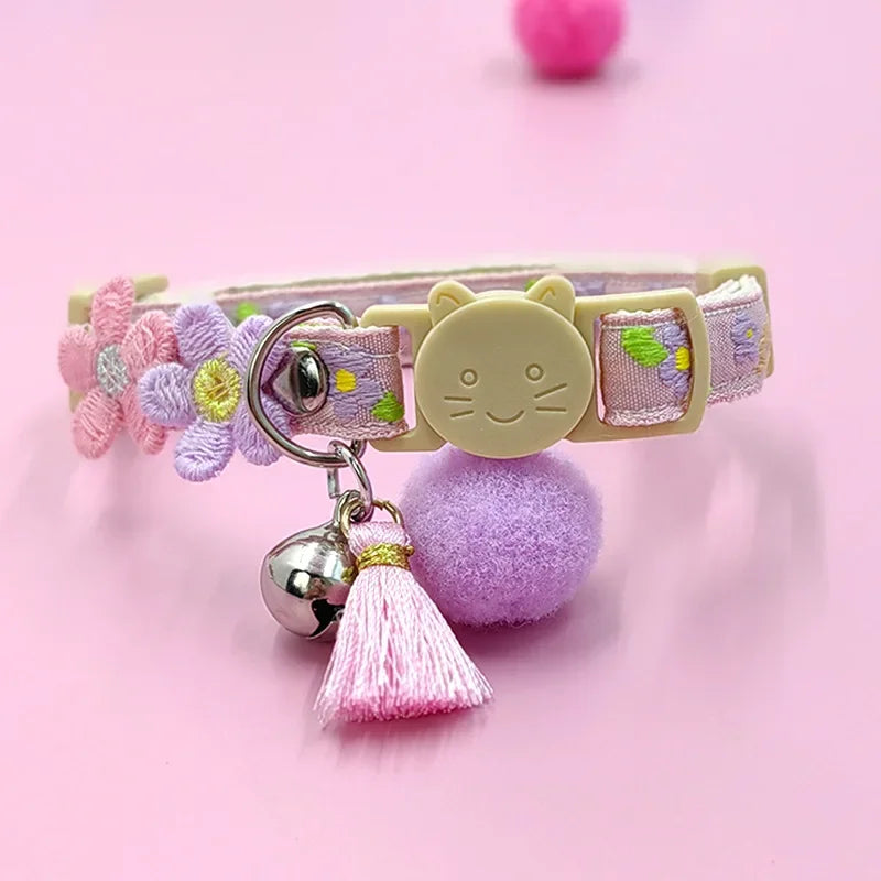 Cute Pet Collar,adjustable Cat Collars with Flower Tassel Decoration, Safety Buckle Bell To Prevent Lost Cat Collar,pet Supplies