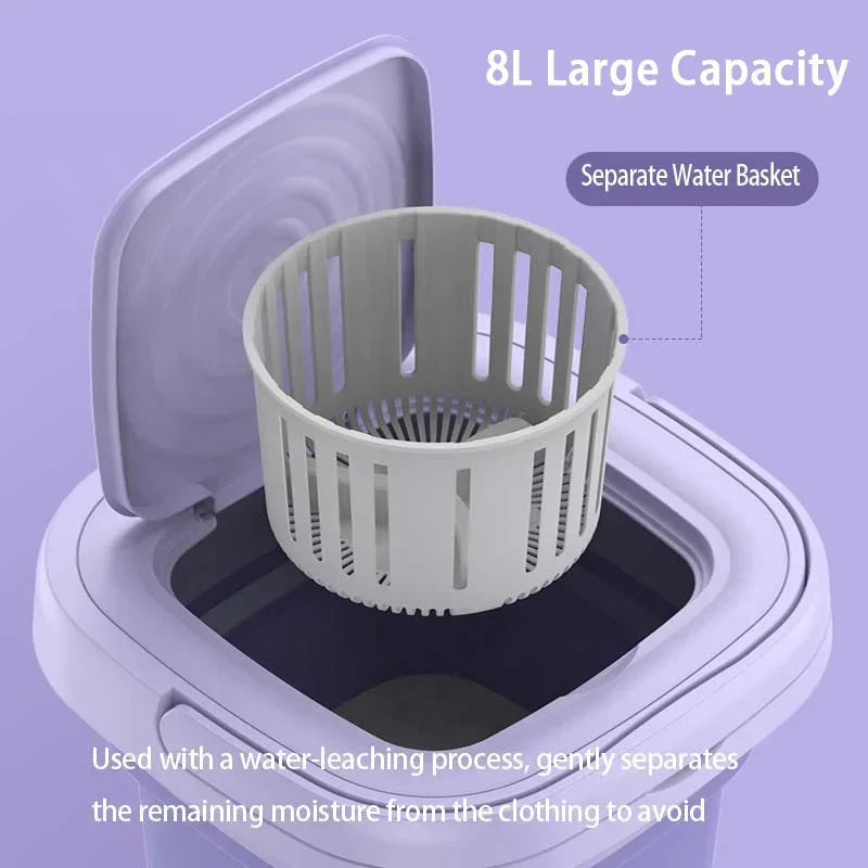 8L Foldable Washing Machine Mini Travel Washer With Drying