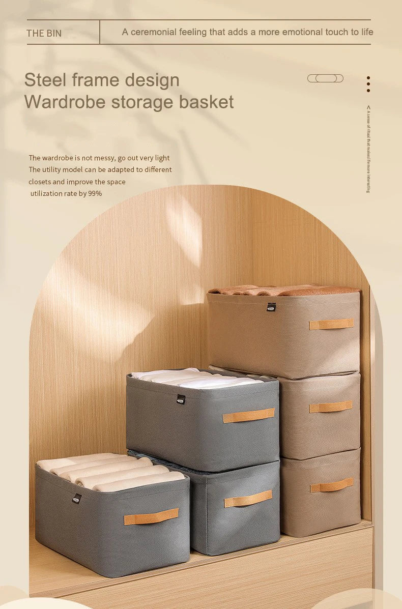 1pc Foldable Clothes and Miscellaneous Storage Box with Steel Frame